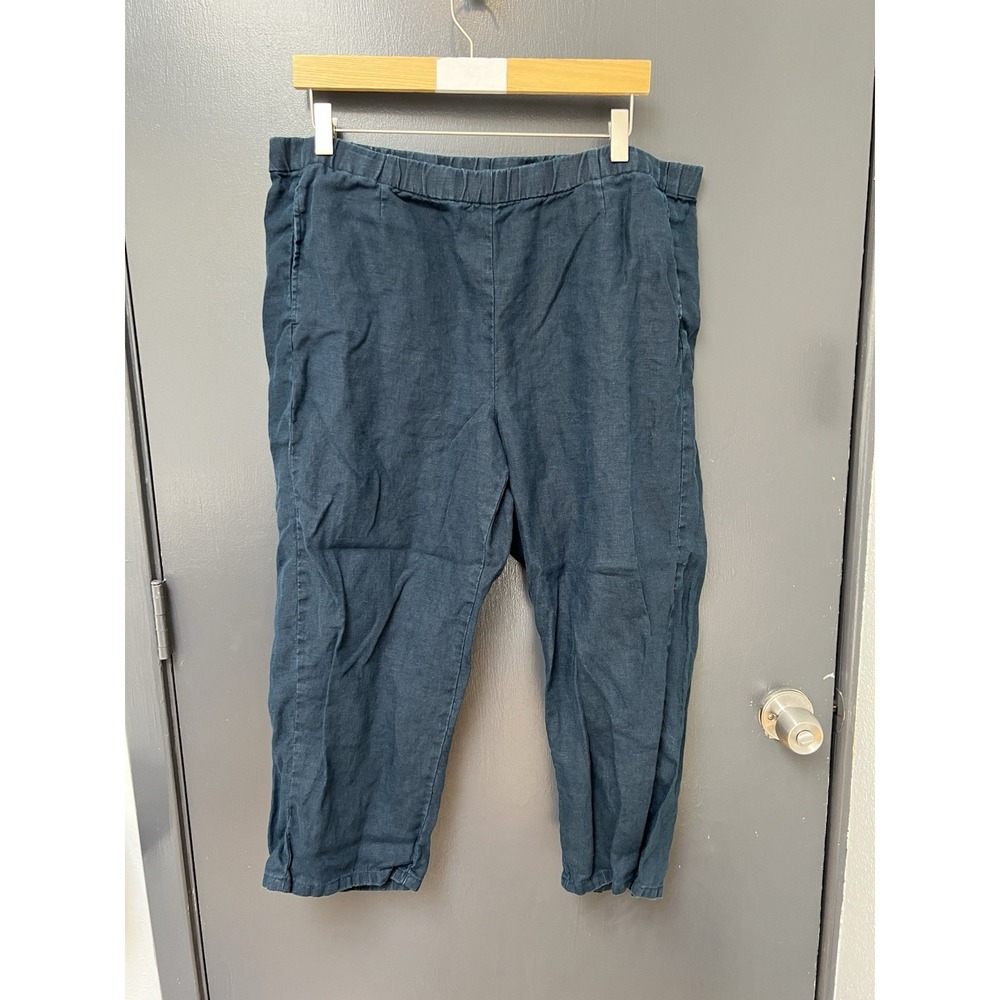 J. Jill Women Pants Sz L Navy Linen Capri Love Coastal Beach Relaxed